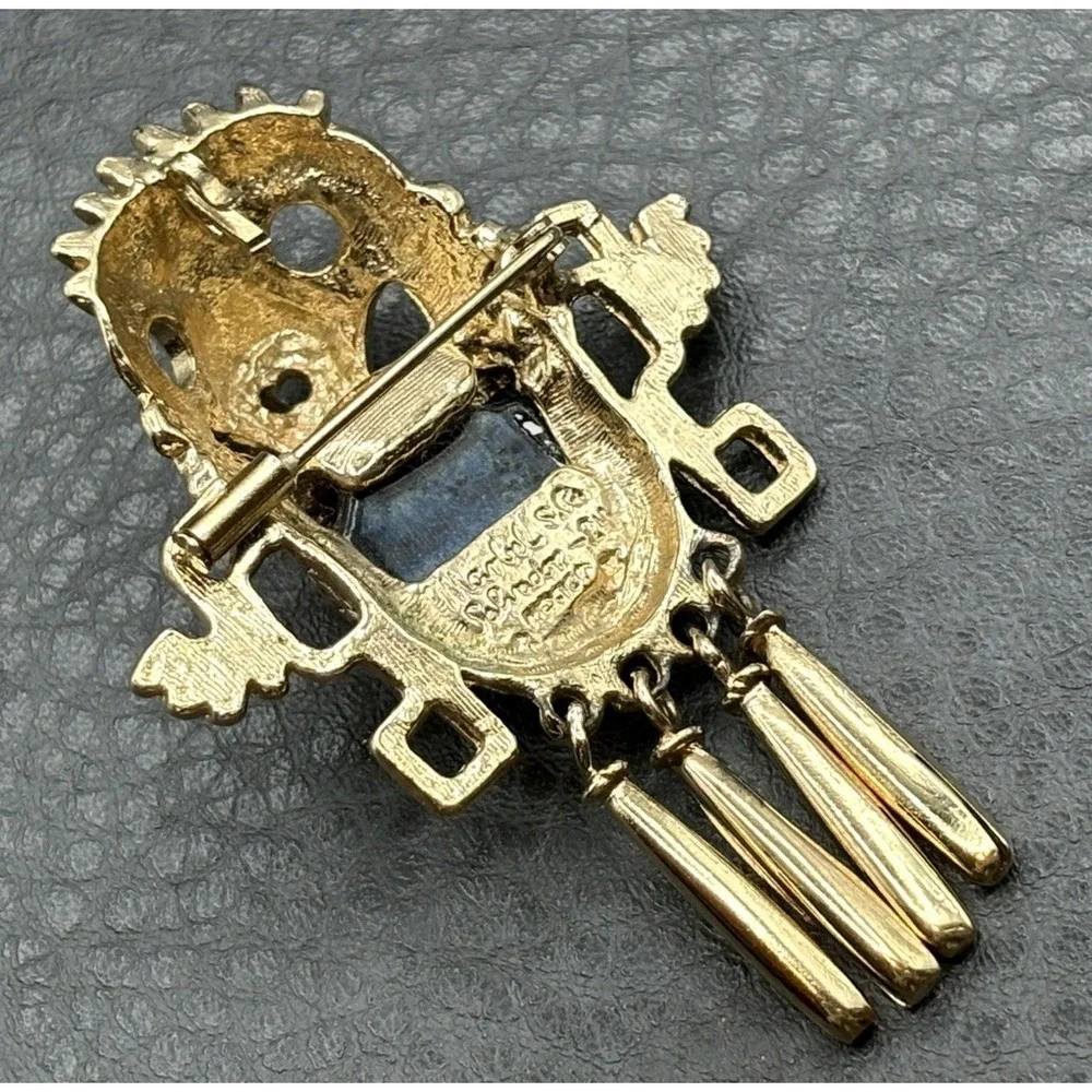 Vintage Salvador Teran Mexico Marbel Pendant Brooch Pin Mayan Mask Face Dangle